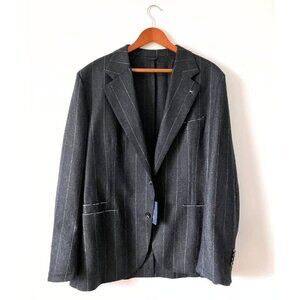 Drake's Chalkstripe Wool Flannel Flannel SB Tailored Jacket Grey Sz US 48 /EU 58